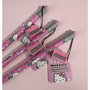 NEW Lot of 3 Sanrio Hello Kitty Jumbo Pencils With Sharpeners Novelty Kawaii